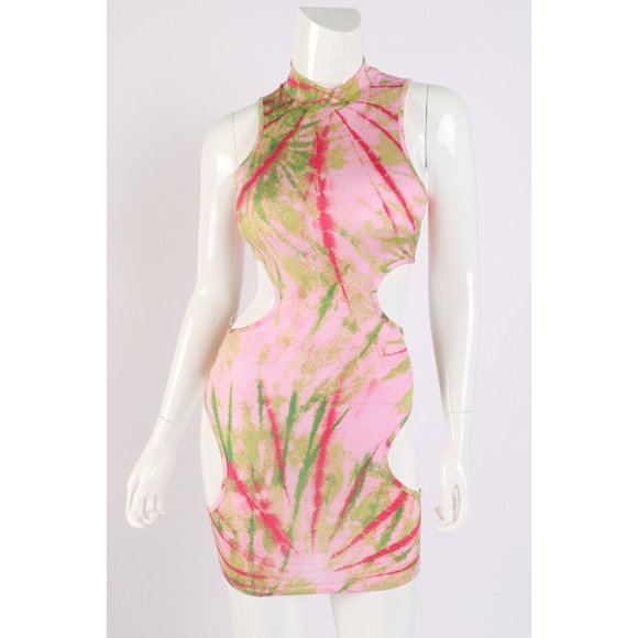 Women's Printed Venezia Cutout Bodycon Dress Mock Neck Skinny Sleeveless - Picture 9 of 9